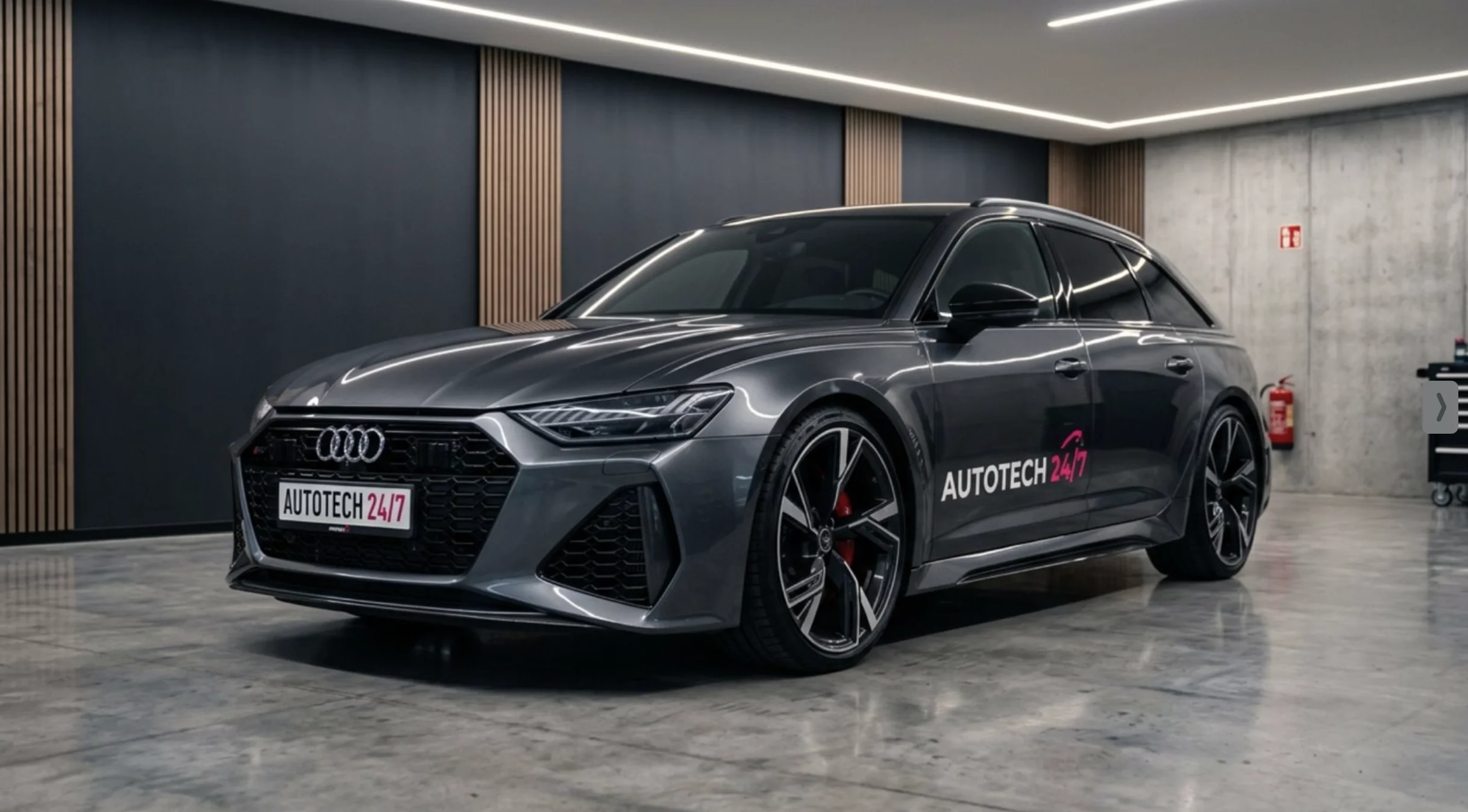 AutoTech 24/7 branded Audi RS6 in a professional workshop